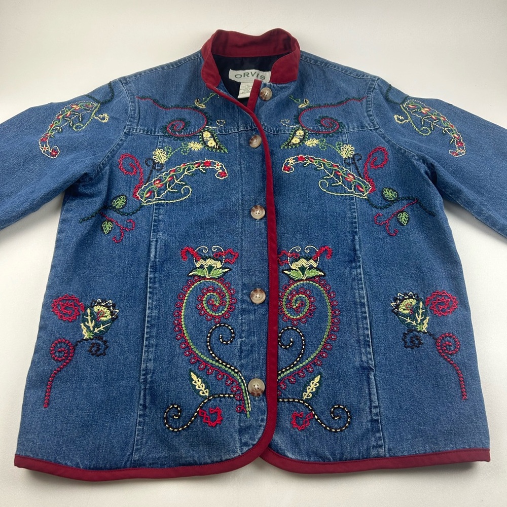 Orvis SZ S VTG WMNS Blue Washed Embroidered Button Front Pocket Denim Jacket - Picture 4 of 7